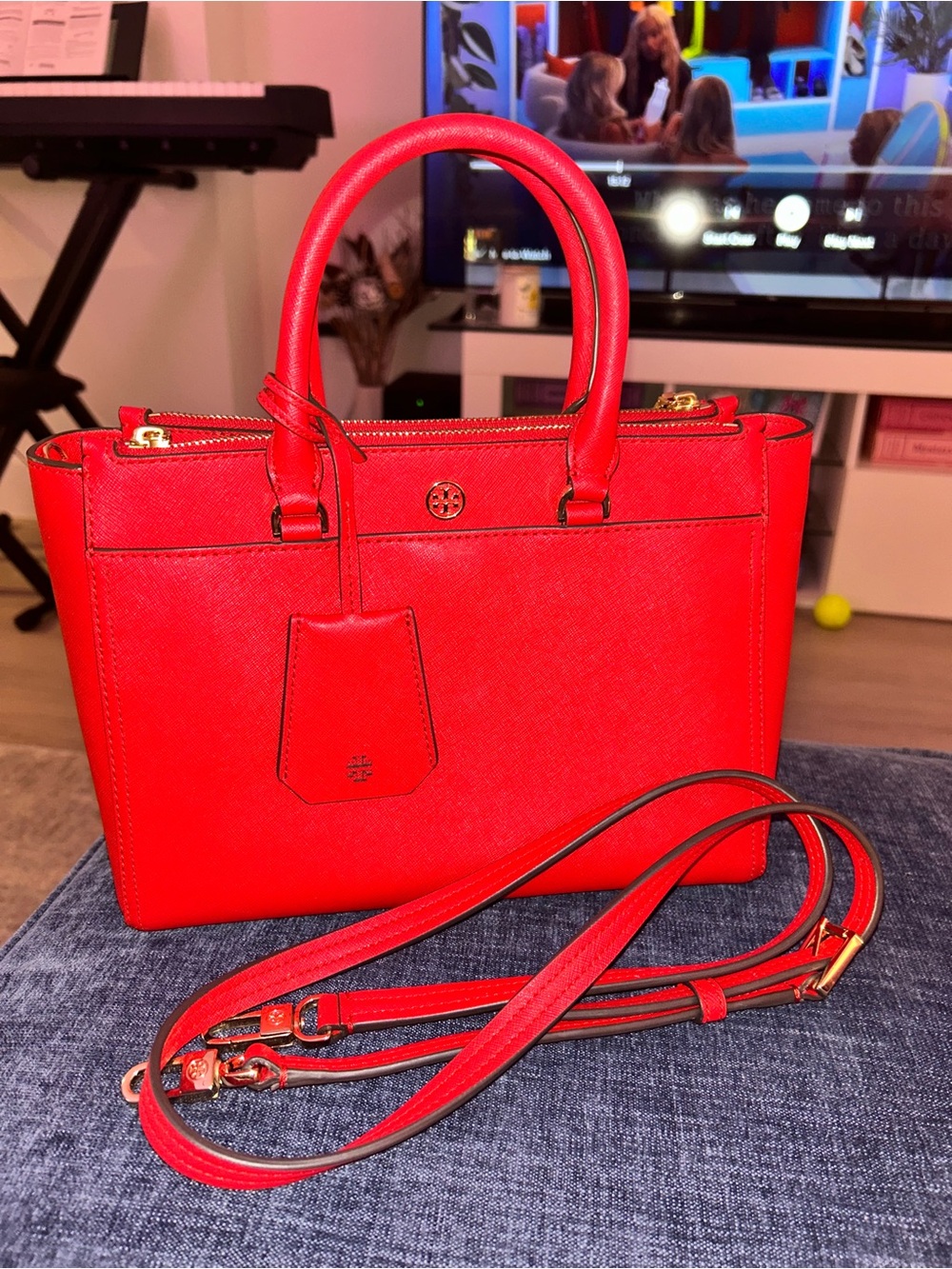 Tory Burch Robinson Small Double Zip Tote Satchel Crossbody Bag